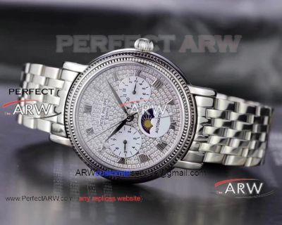 Perfect Copy Patek Philippe Moonphase Diamond Pave Dial SS Case 42 MM Automatic Men's Watch